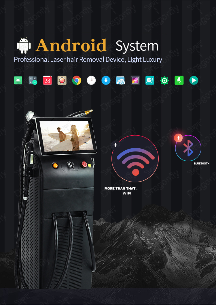 Diode Laser 808+ND+IPL+RF Laser Hair Removal Machine Android System 15.6 Inch 4K Stationary USA Bar 